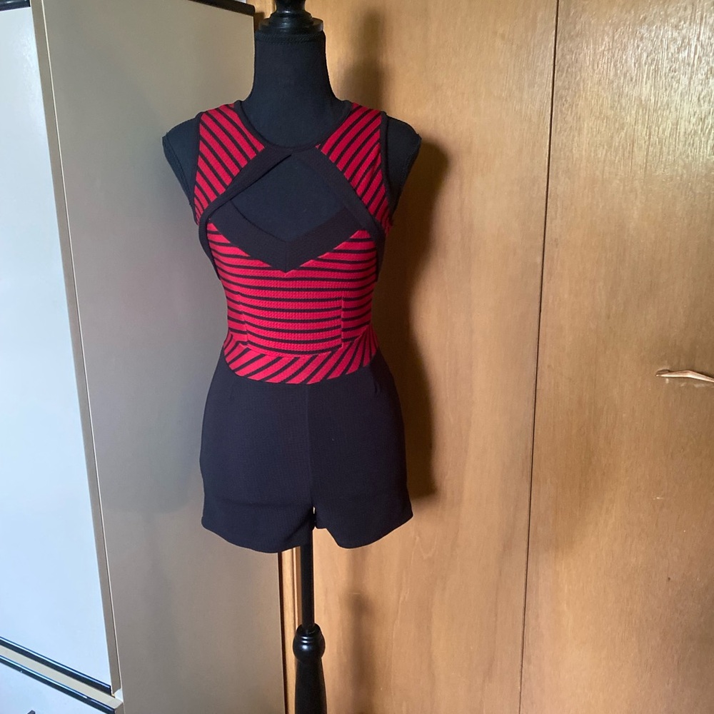 UK2LA Red and Black Striped Jumpsuit